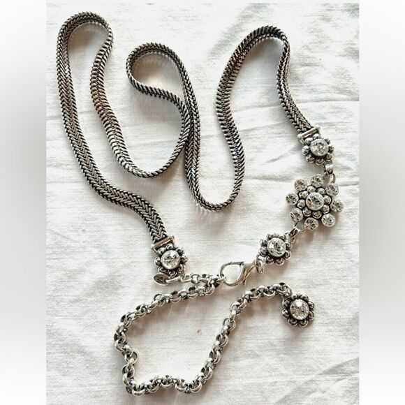 Retired Brighton Silvertone Metal Belt with Embossed Swarovski Flowers